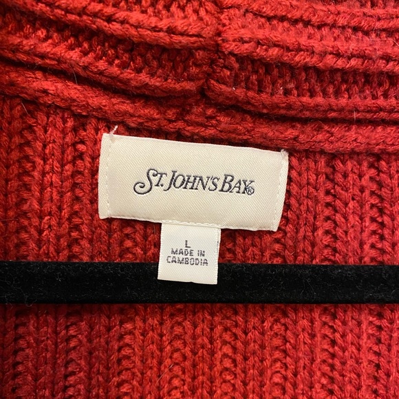 Red Long Sleeve Thick Cable Knit Cardigan Sweater - Picture 4 of 5